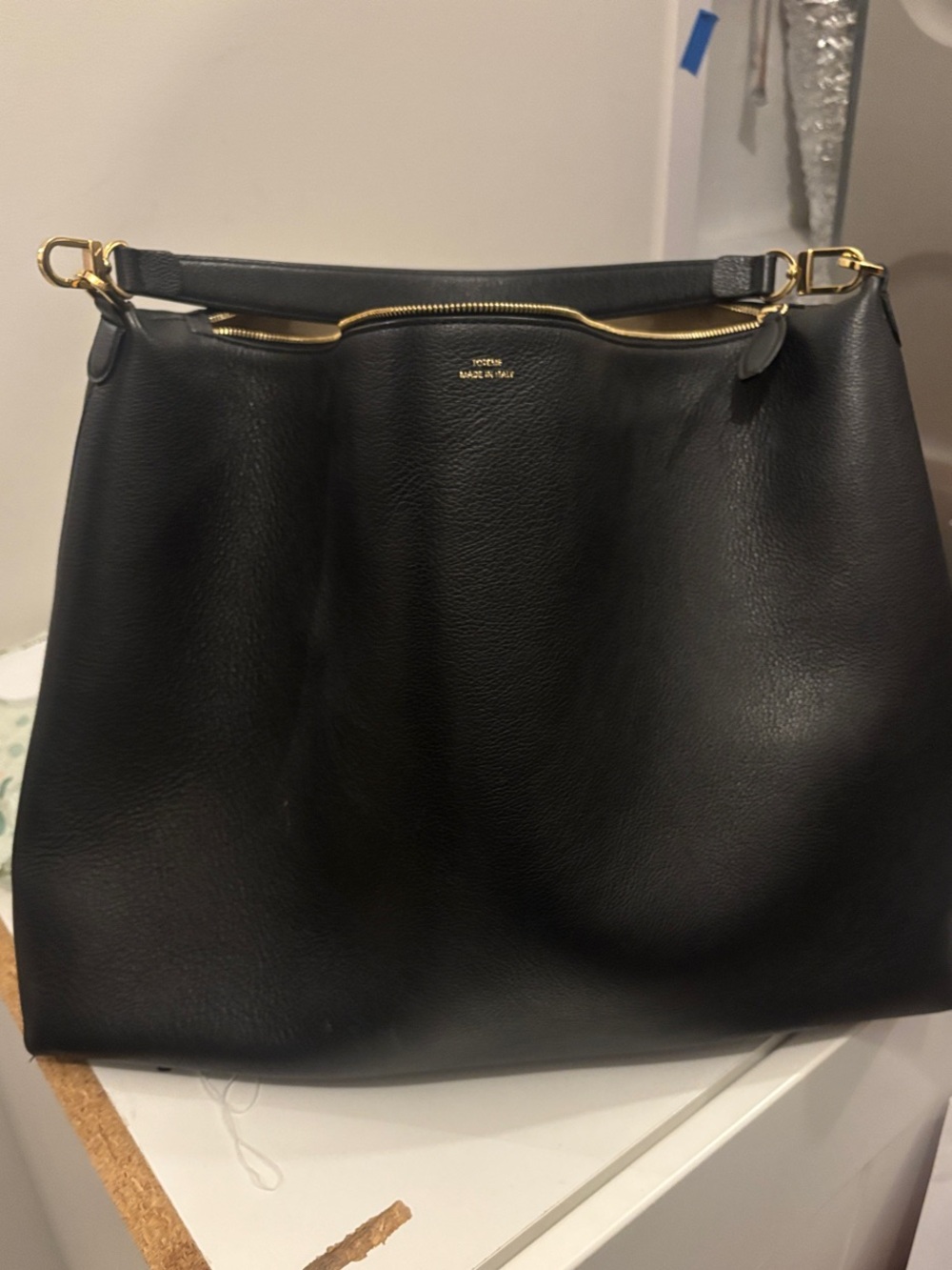 Toteme Black Pebbled Leather Shoulder Bag with Gold Hardware - like new